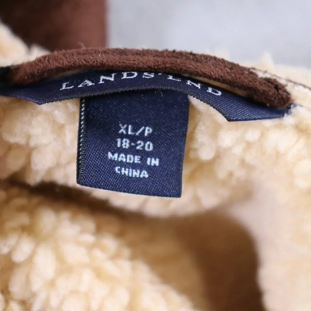 Lands End Faux Suede Sherpa Vest Women’s XL Petite 18-20 Brown Lined Full Zip - Picture 3 of 16